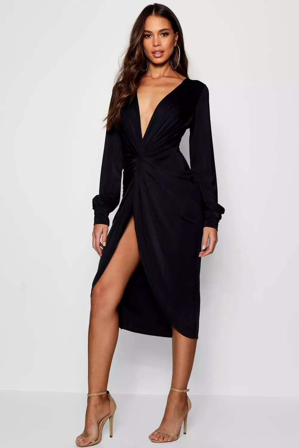 Boohoo stripe slinky outlet midi dress