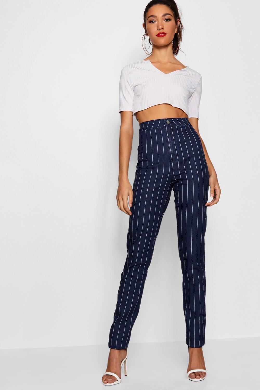 pinstripe denim jeans