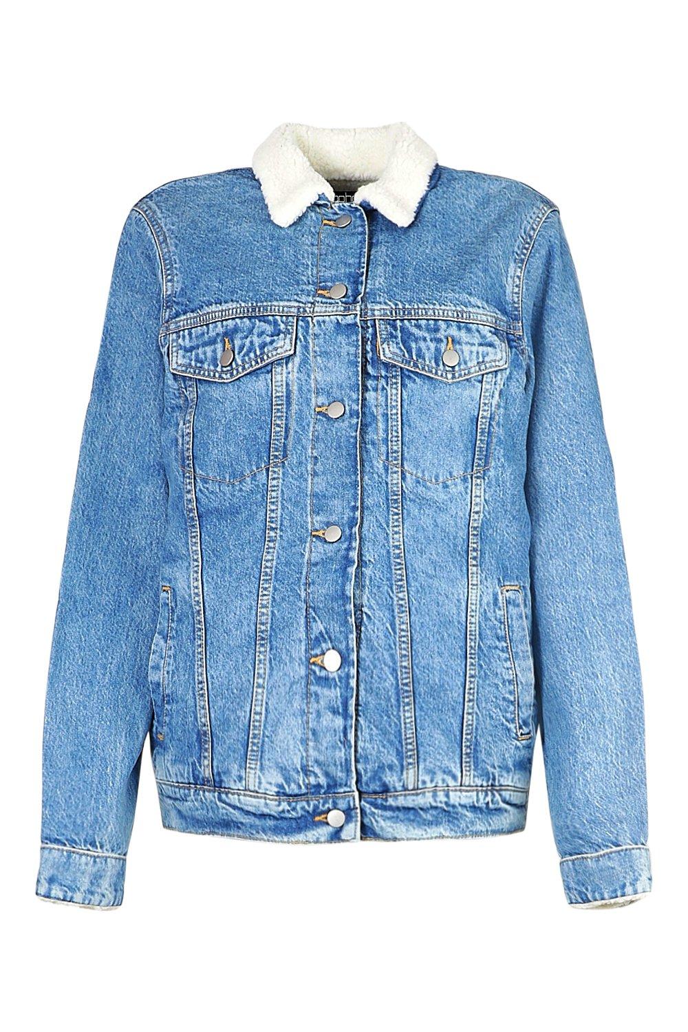 Tall Borg Lined Denim Jacket boohoo CA
