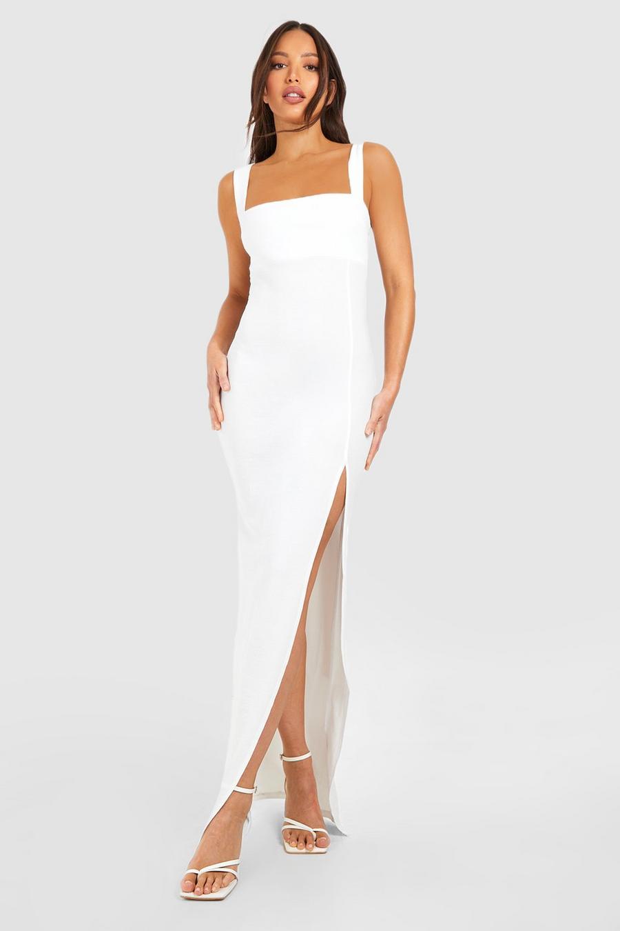 White Tall Square Neck Side Split Maxi Dress image number 1