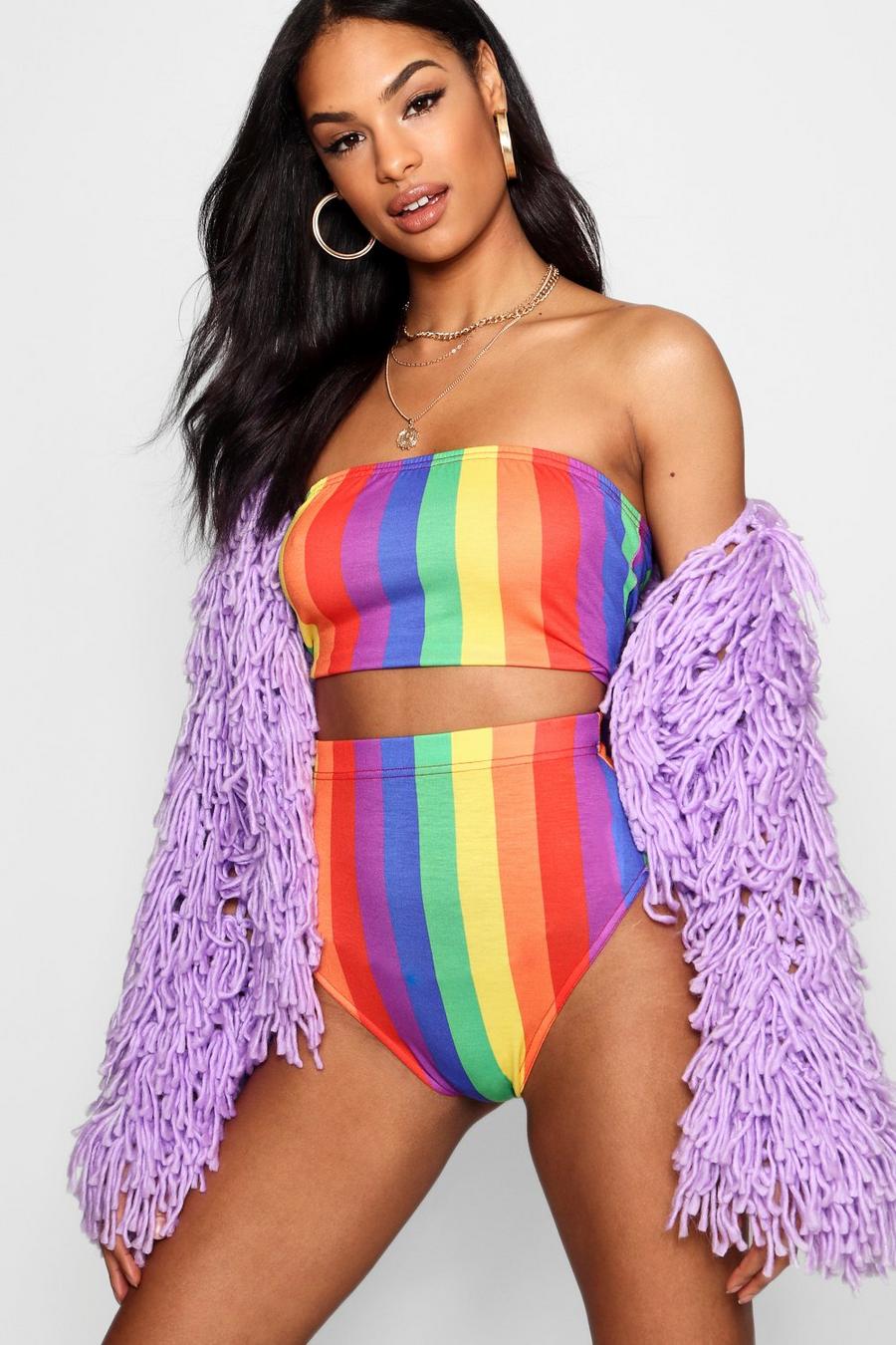 Tall Rainbow Stripe Booty Shorts image number 1