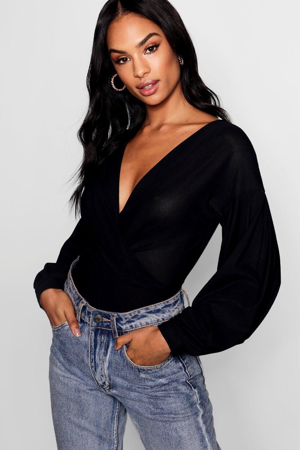 Sequin Wrap Ruffle Cuff Bodysuit