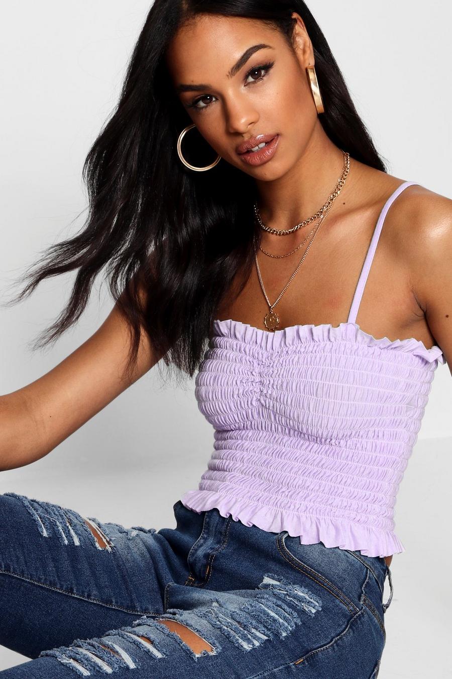 Lilac Tall Shirred Crop Top image number 1