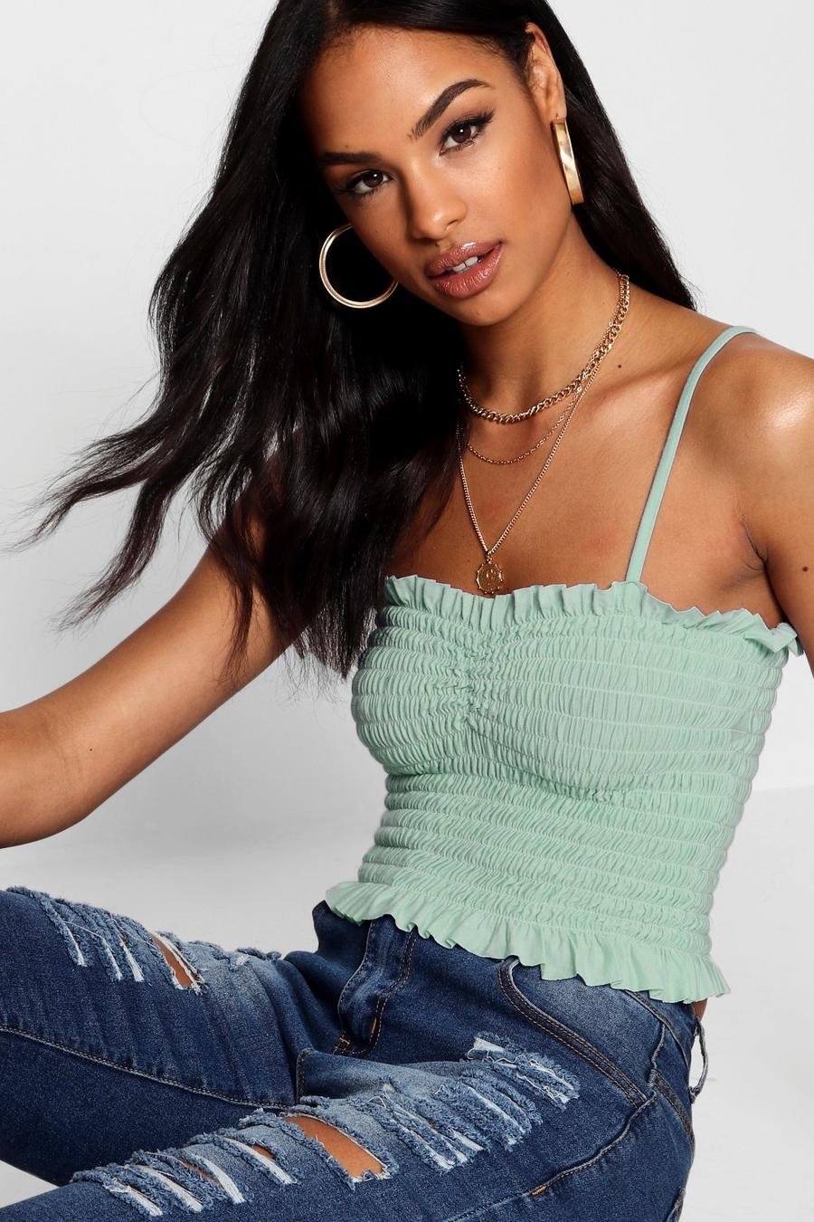 Mint Tall Shirred Crop Top image number 1
