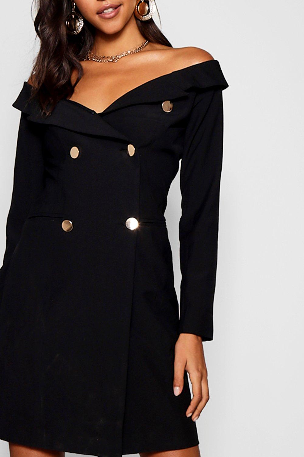 Tall Off The Shoulder Military Blazer Dress