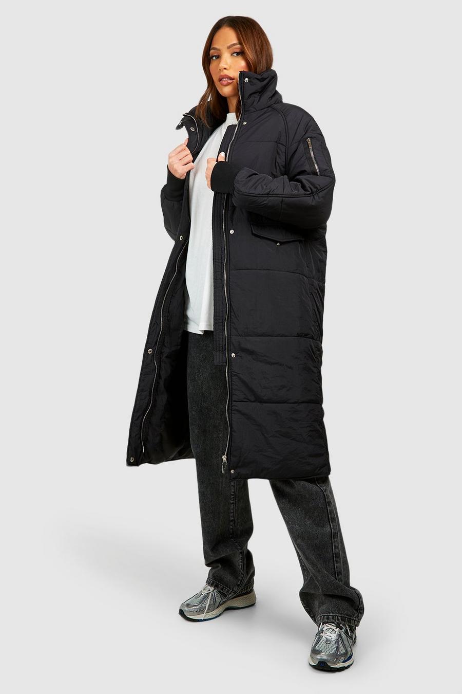 Black noir Tall Longline Padded Coat