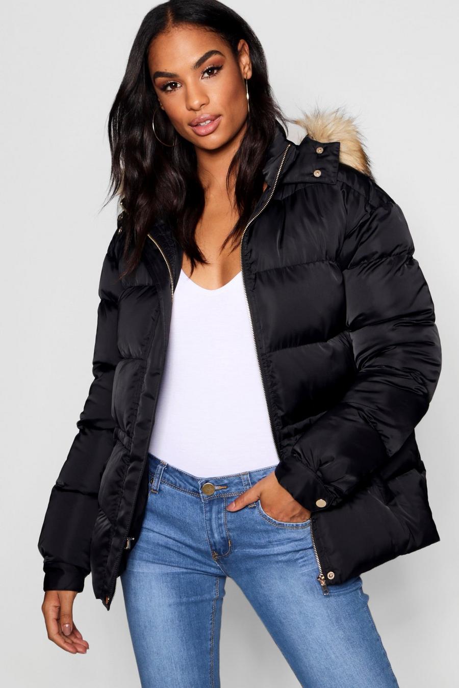Tall Padded Jacket With Faux Fur Hood image number 1
