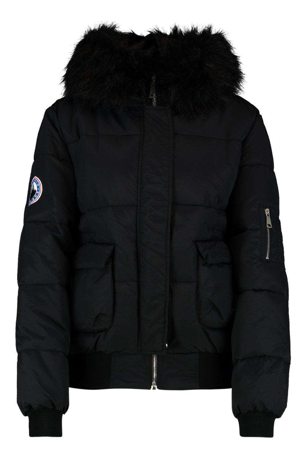 Womens Faux Fur Cropped Jacket Coat Size 12 8 10 14 6 Black Grey