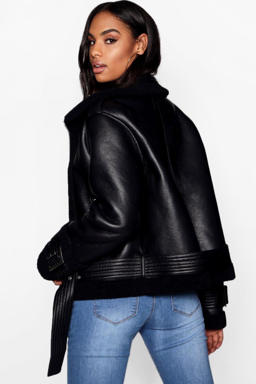 Black aviator 2025 jacket boohoo