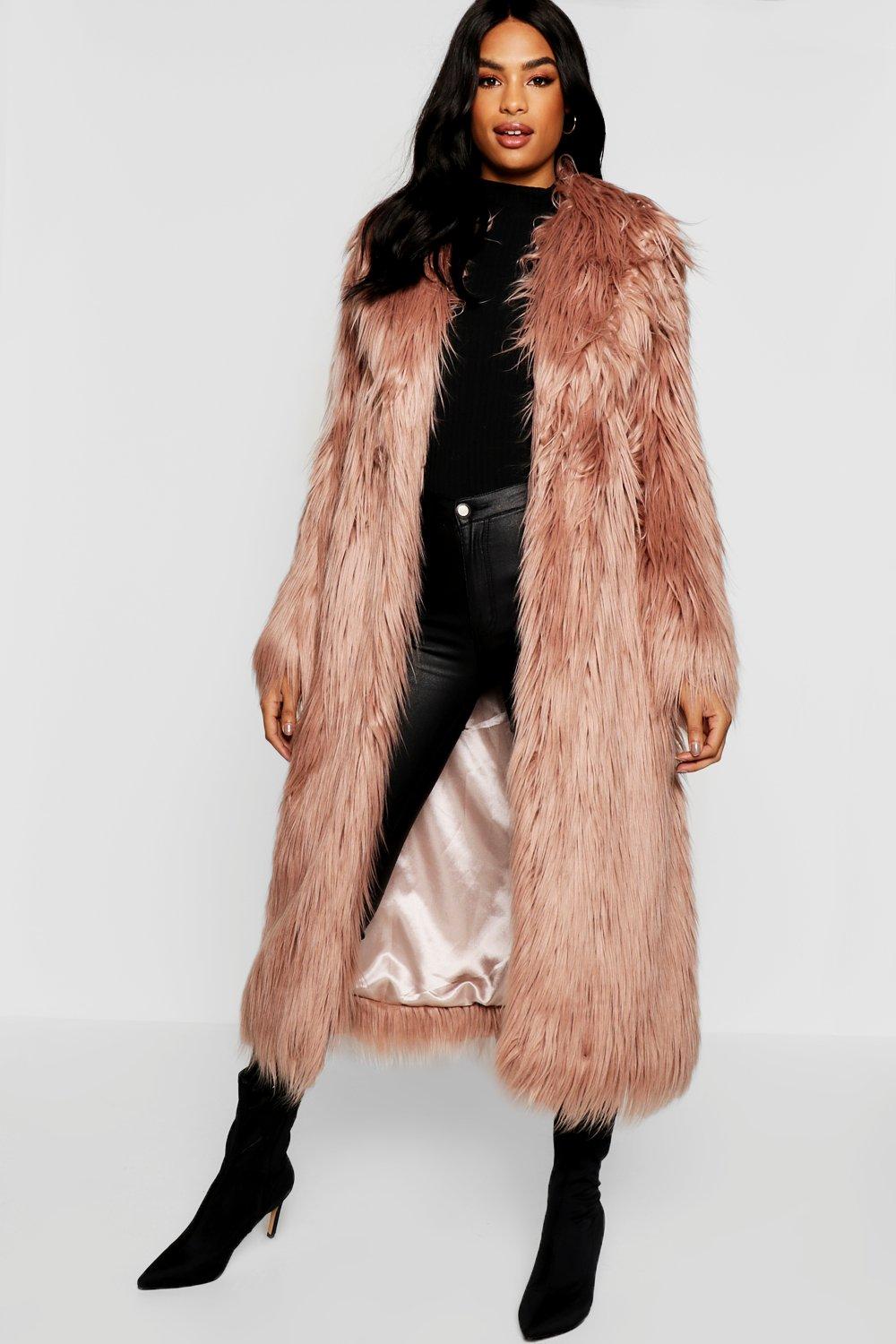 maxi faux fur coat with hood