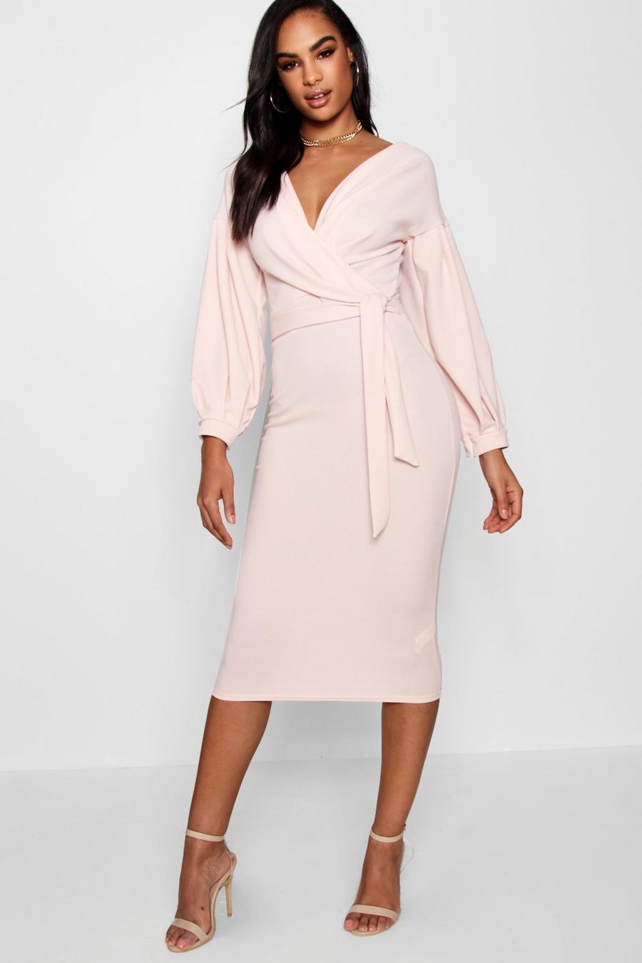 Blush Tall Off The Shoulder Wrap Midi Bodycon Dress image number 1