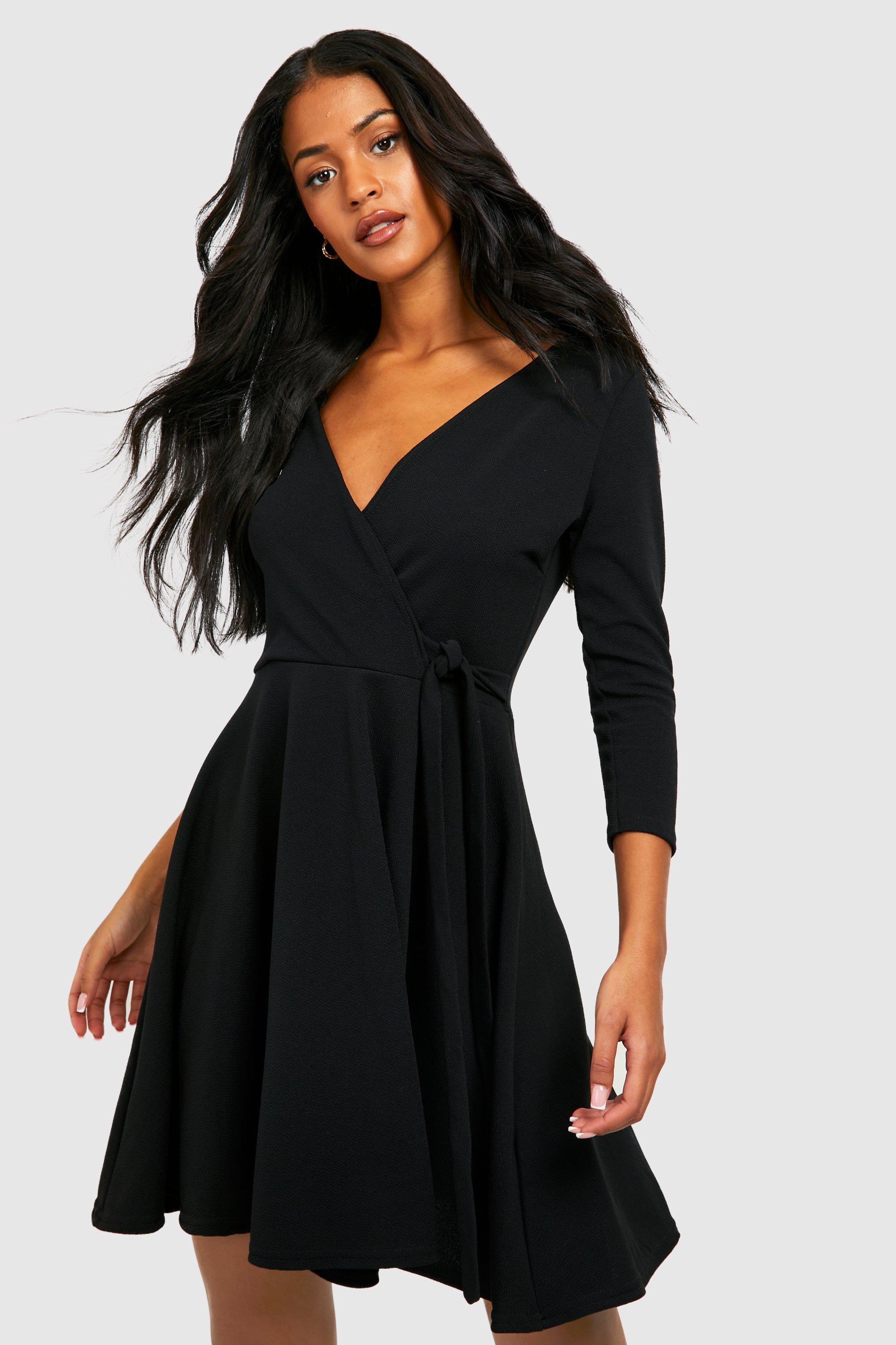 boohoo wrap dress black