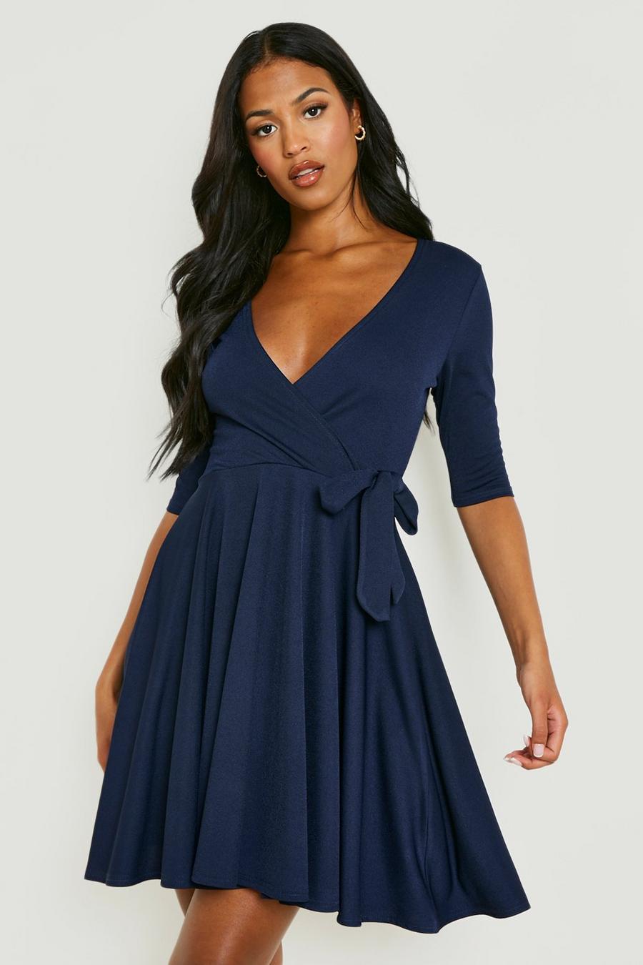 Navy Tall Wrap and Skater Dress image number 1