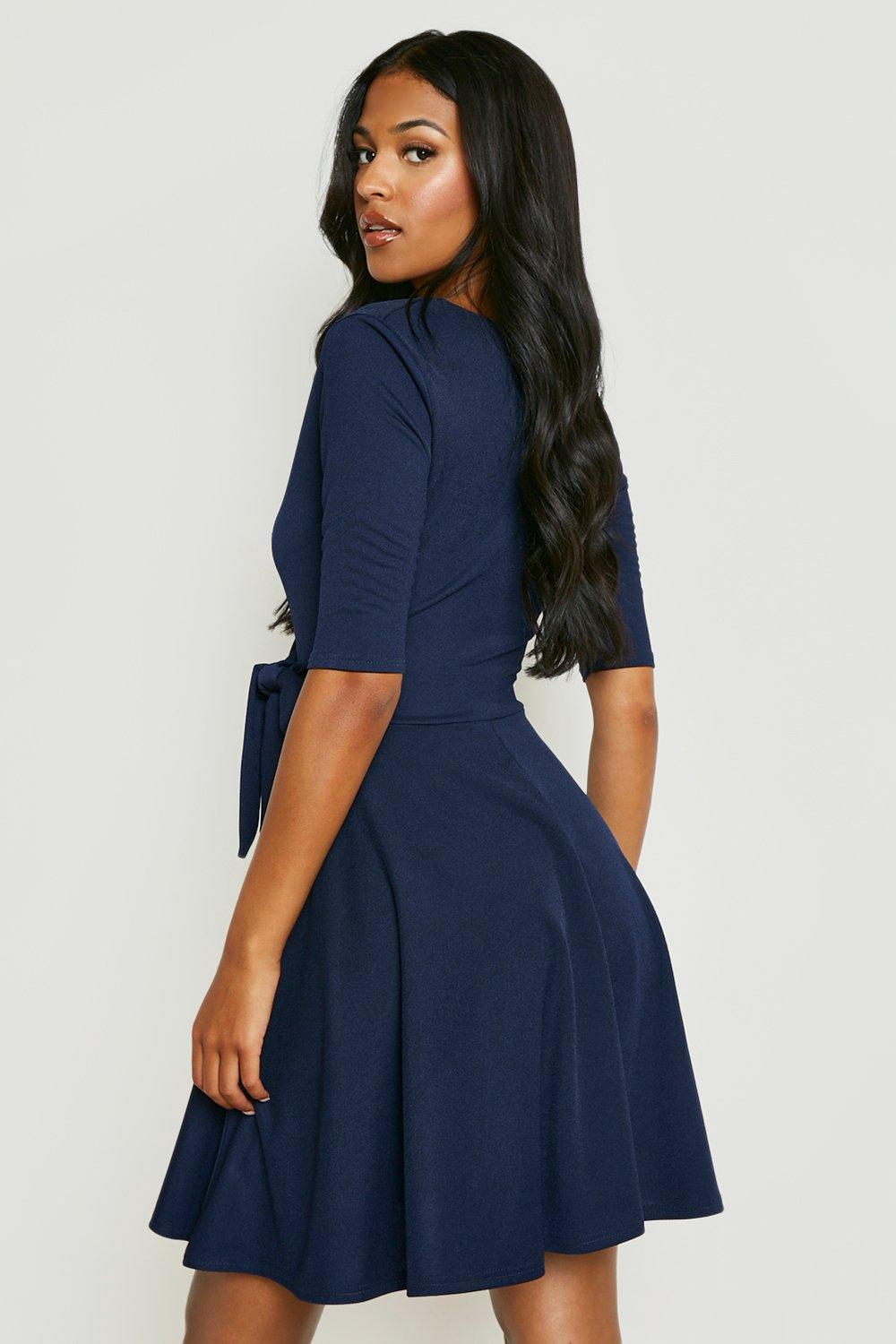 boohoo navy skater dress