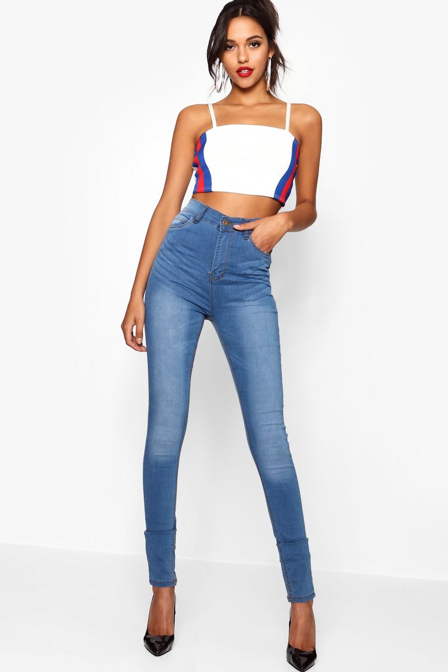 Mid blue Tal - Skinny jeans i 5-ficksmodell med hög midja image number 1
