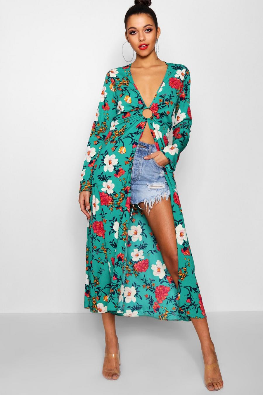 Tall Maxi-Kimono Top mit Blumen-Print image number 1