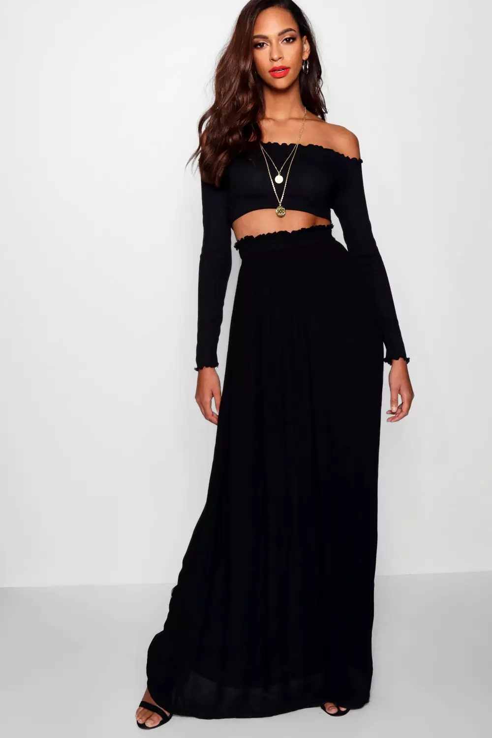 Stone Tall Woven Shirred Waist Maxi Skirt alternative image