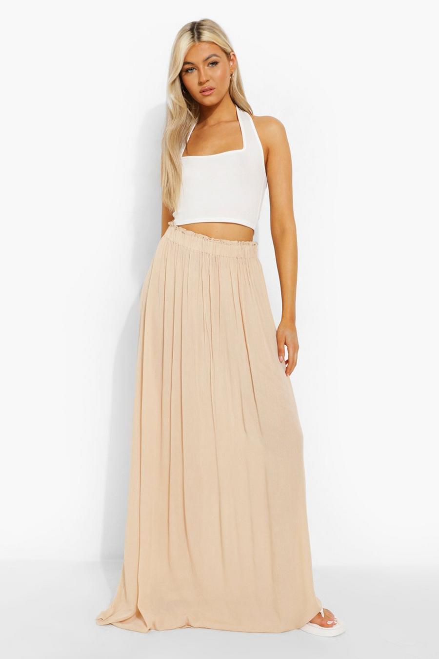 Stone beige Tall Woven Shirred Waist Maxi Skirt image number 1