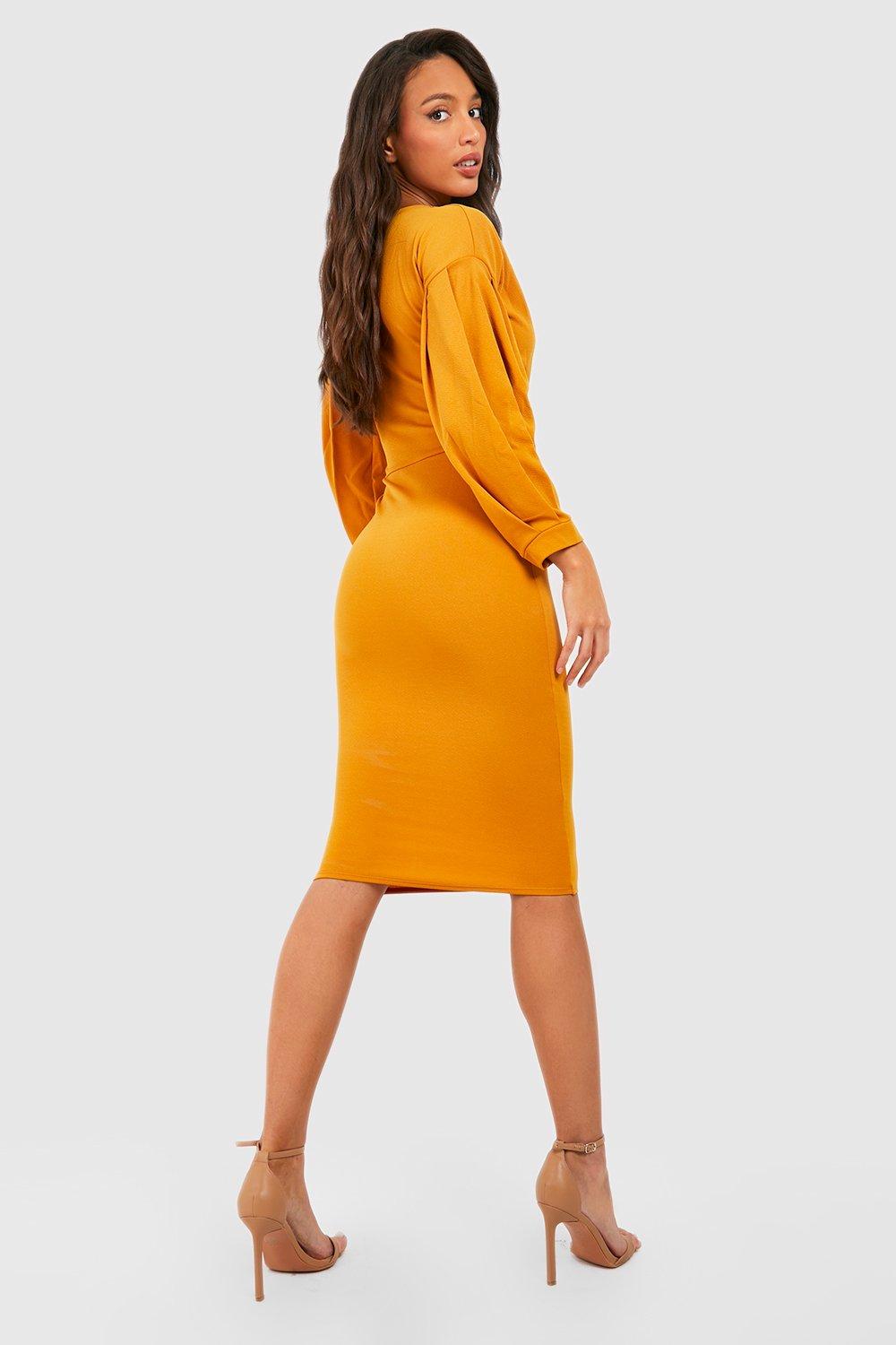 Long sleeve wrap bodycon hot sale dress