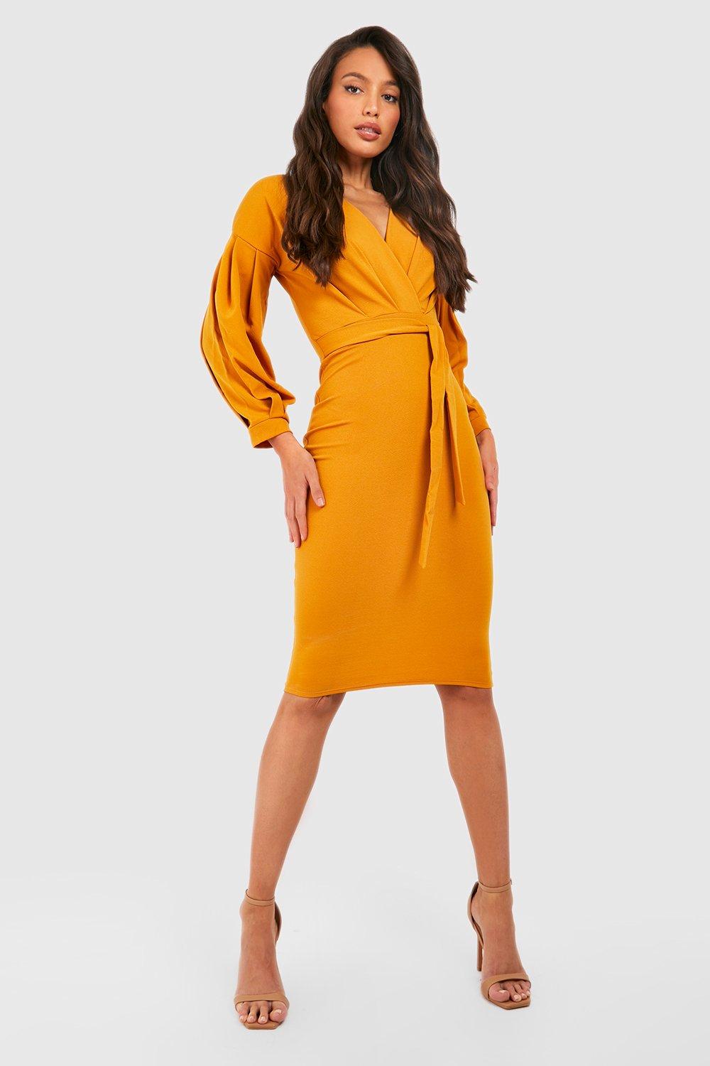 Tall off the shoulder wrap midi store bodycon dress