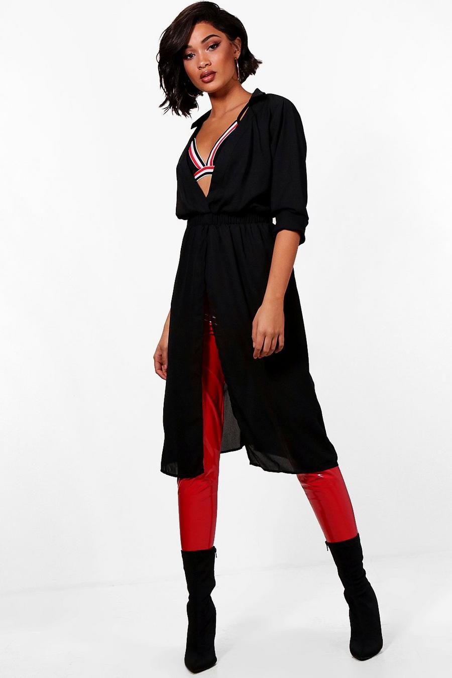 Tall Wrap Front Maxi Blouse, Black image number 1