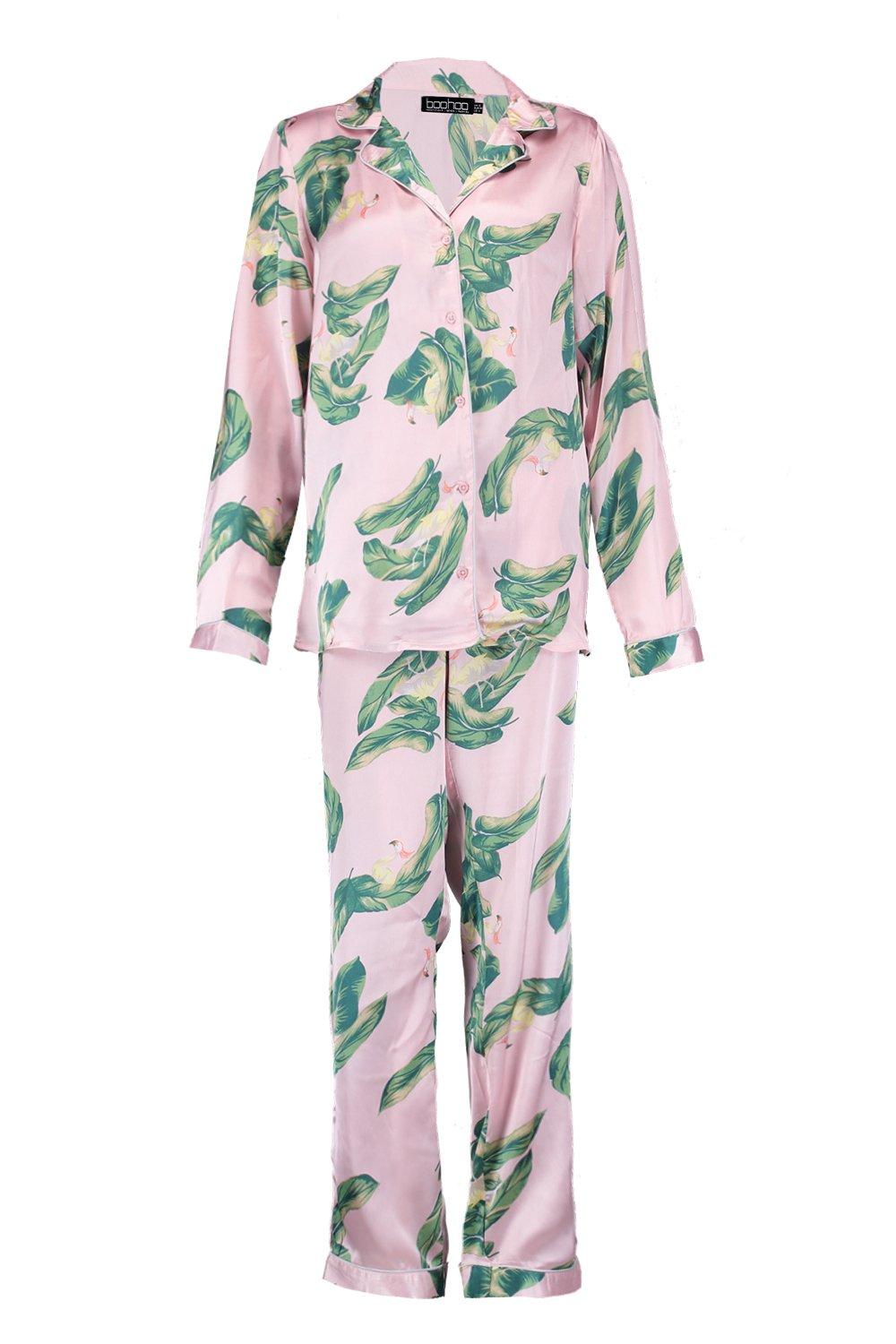 Tall Flamingo Print Satin Pajama Set