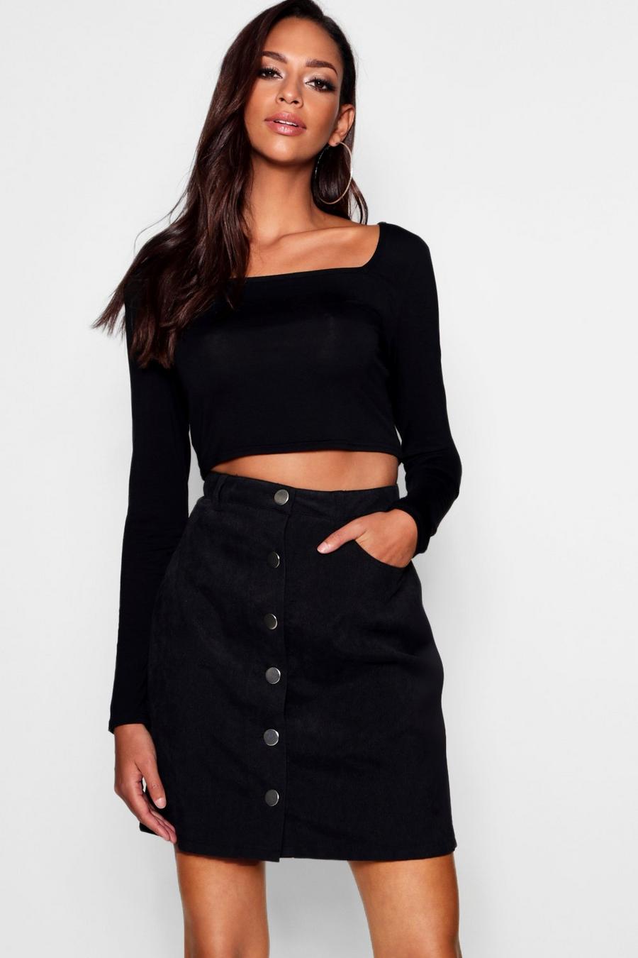 Black Tall Button Through Cold Mini Skirt
