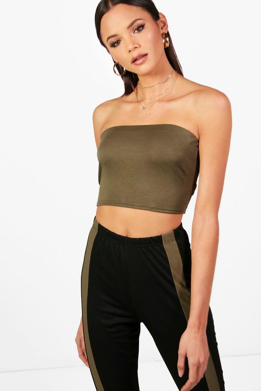 Tall Bandeau-Oberteil aus Jersey, Khaki image number 1