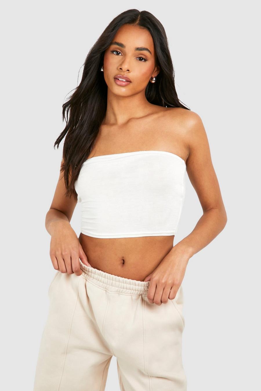 White Tall Basic Jersey Bandeau Top image number 1