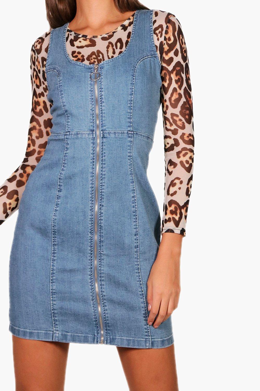 zip front denim dress