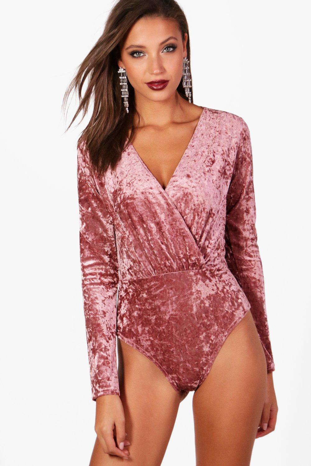 Crushed-velvet Bodysuit - Black - Ladies