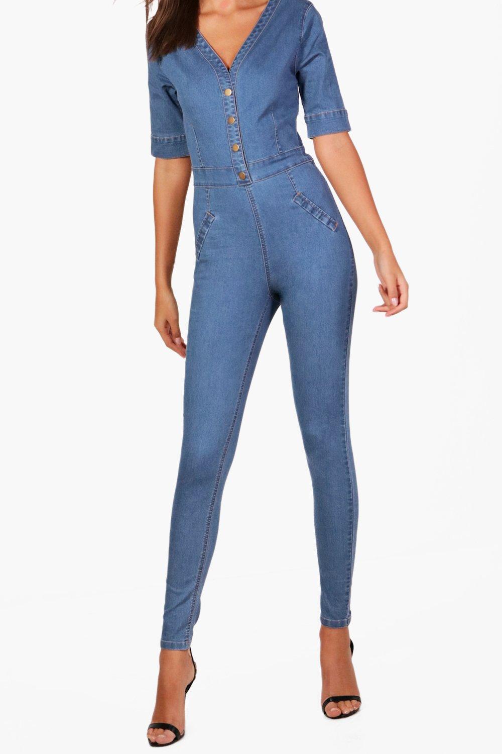 tall denim jumpsuit