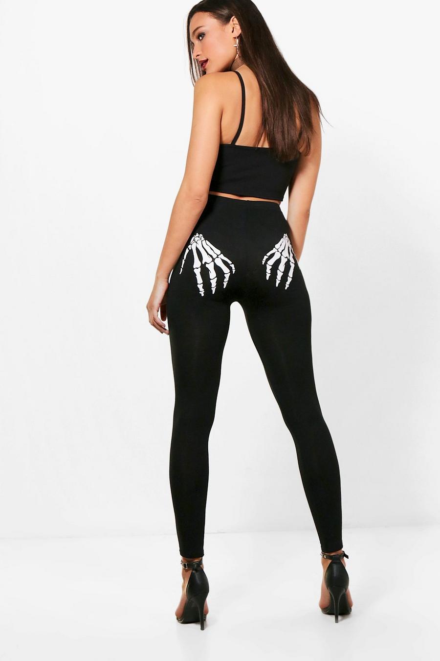 Black nero Tall Halloween Back Print Skeleton Leggings image number 1