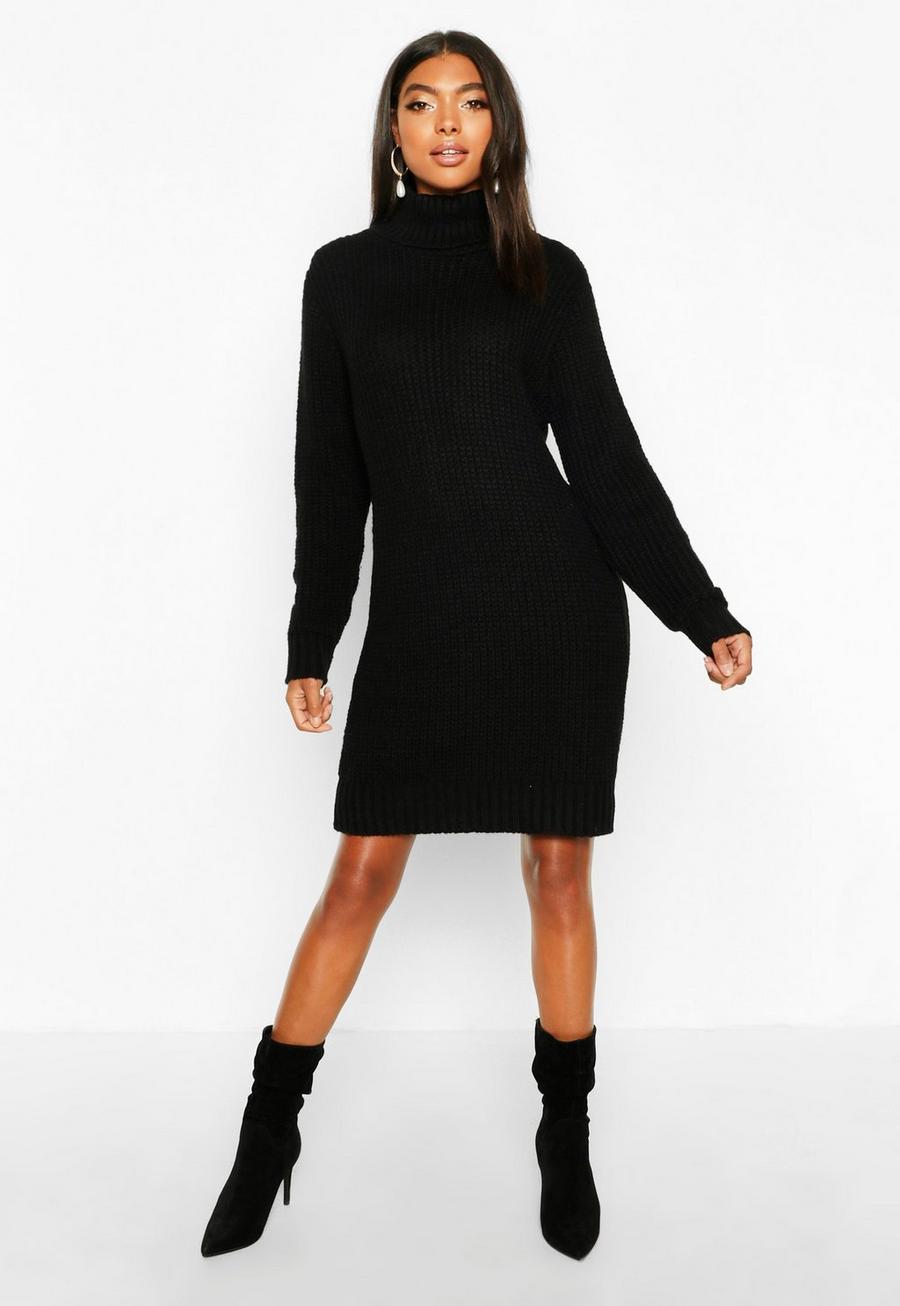 Black Tall Soft Knit Turtleneck Sweater Dress image number 1
