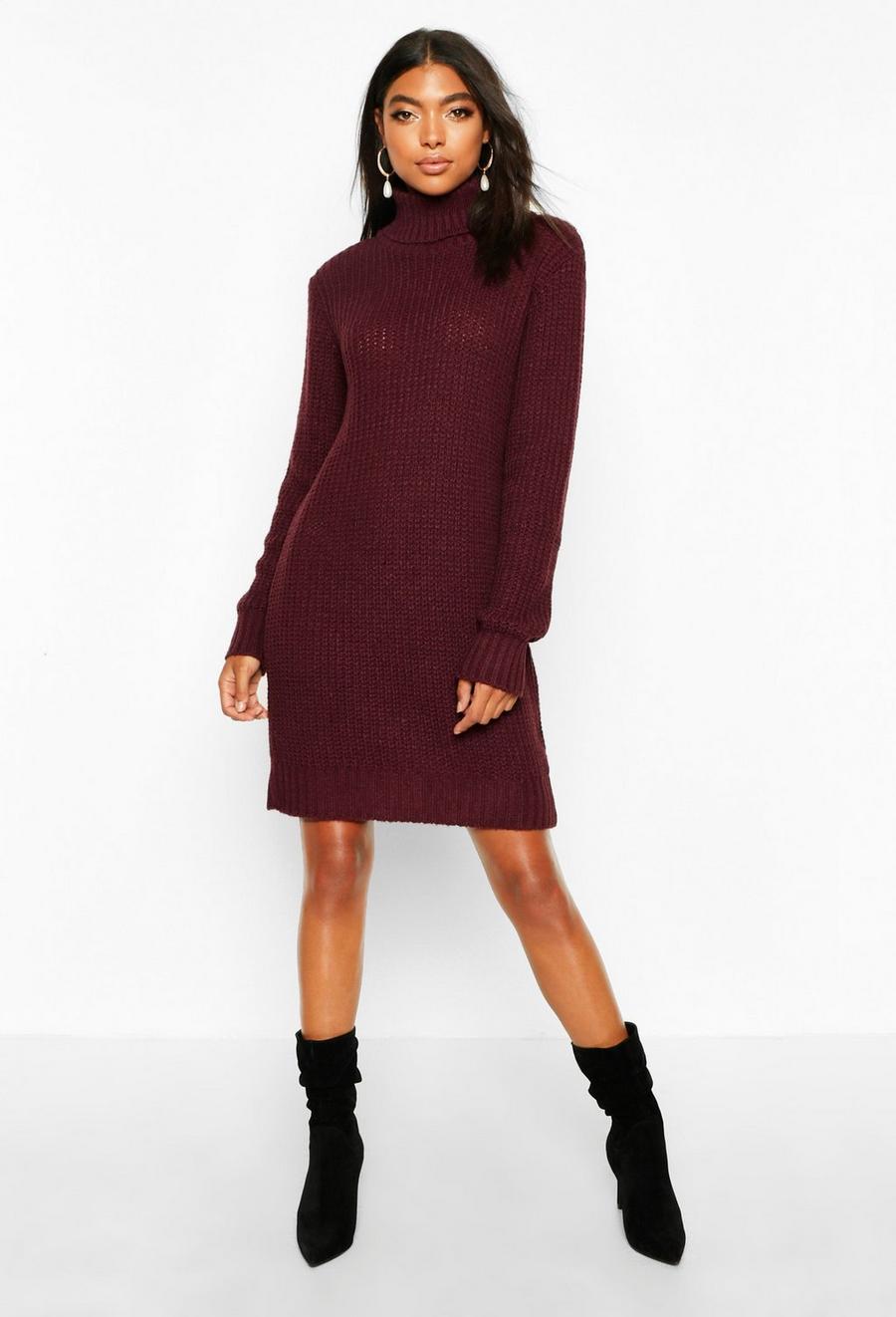 Crimson Tall Soft Knit Turtleneck Sweater Dress image number 1
