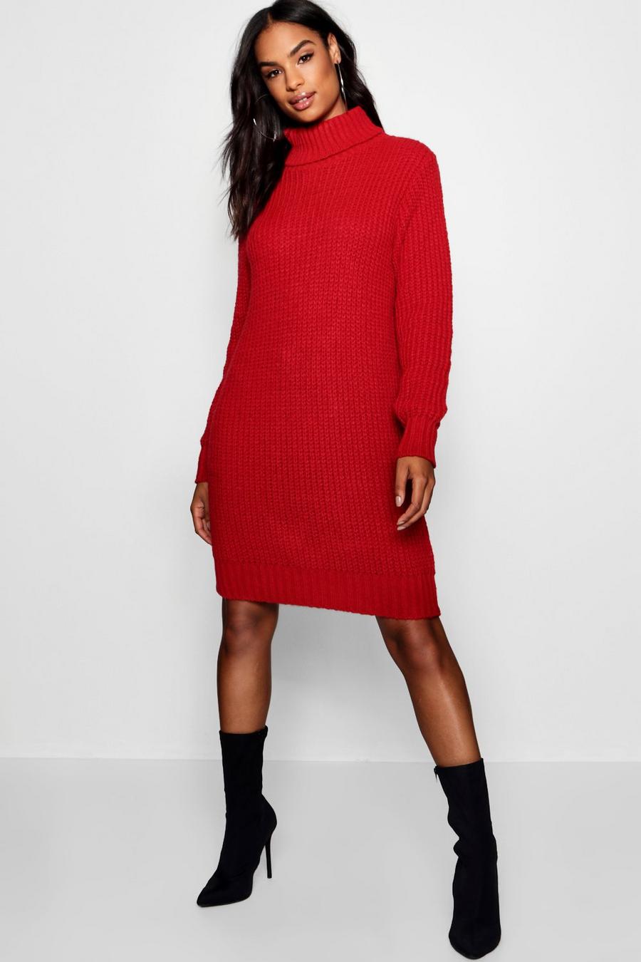Red Tall Soft Knit Turtleneck Sweater Dress image number 1
