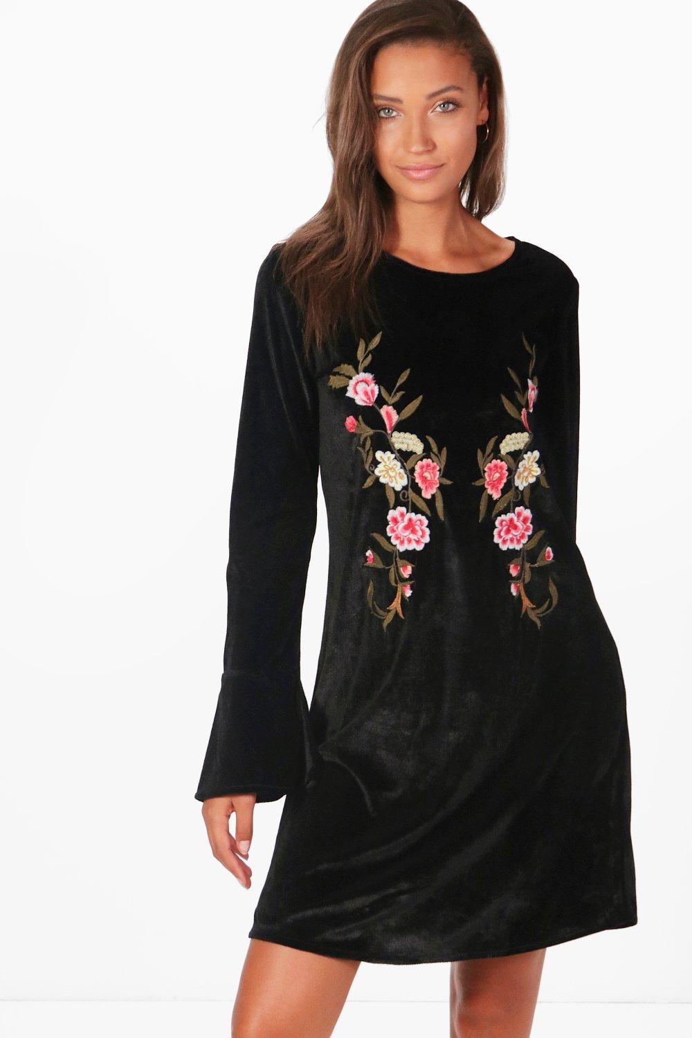 boohoo black embroidered dress