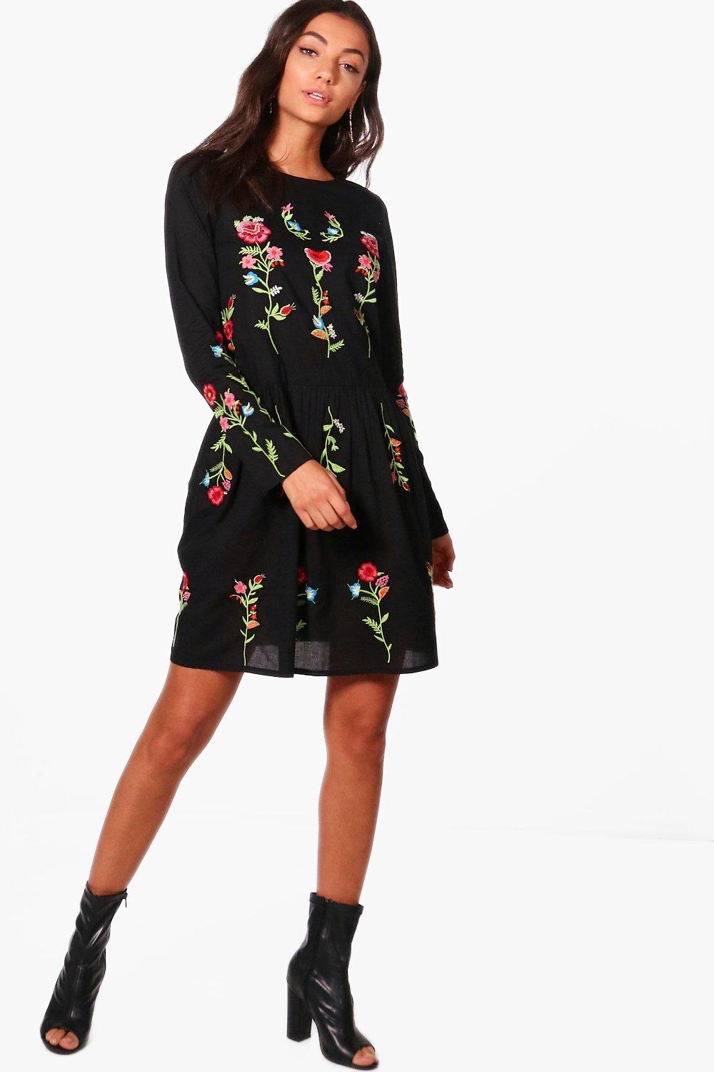 boohoo black embroidered dress