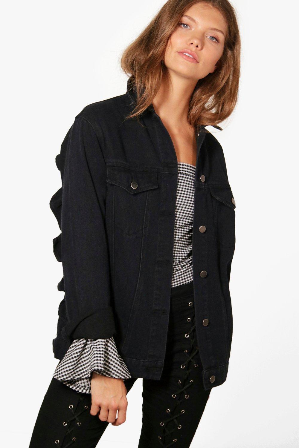Tall Sara Ruffle Back Sleeve Denim Jacket
