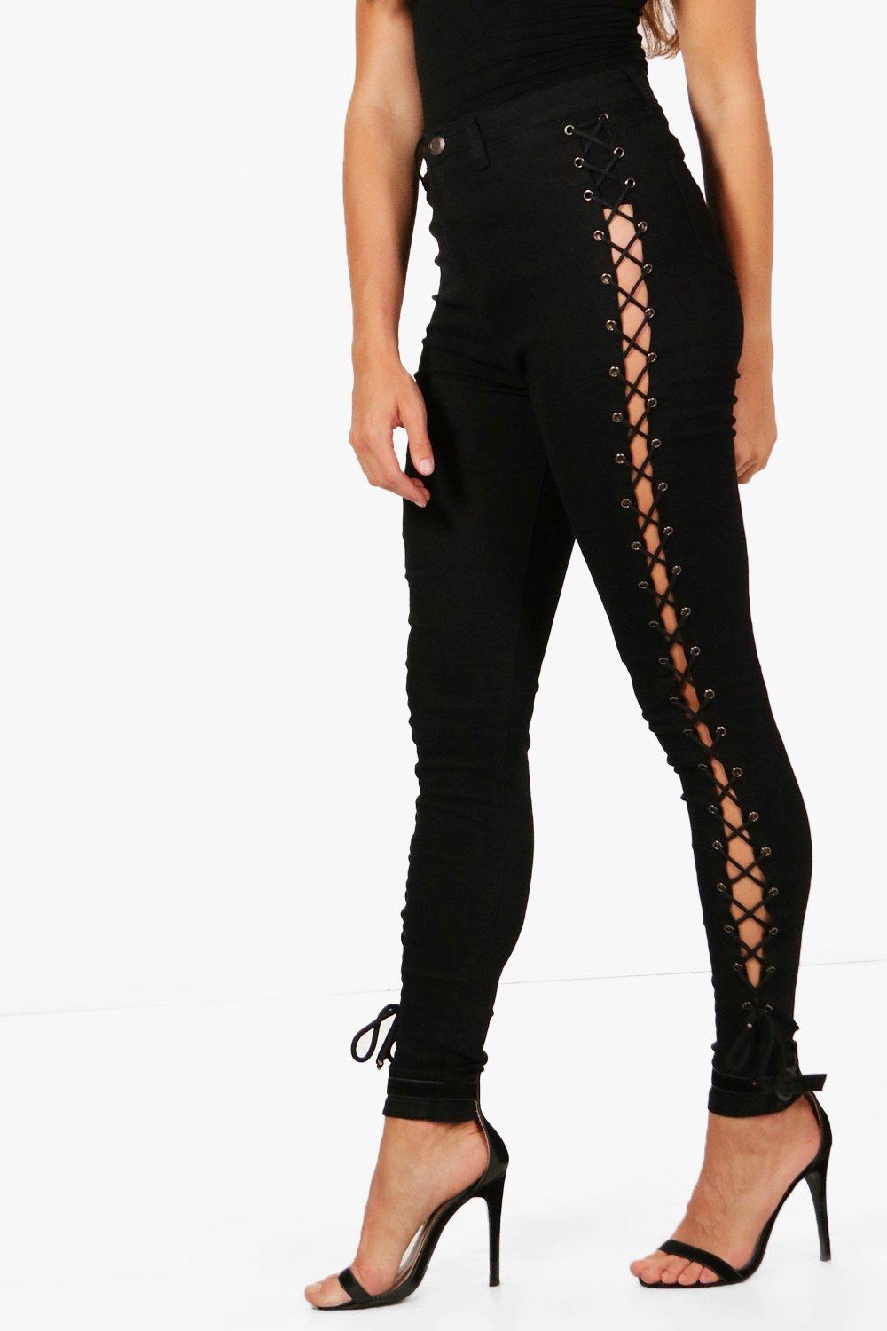 black lace up jeans