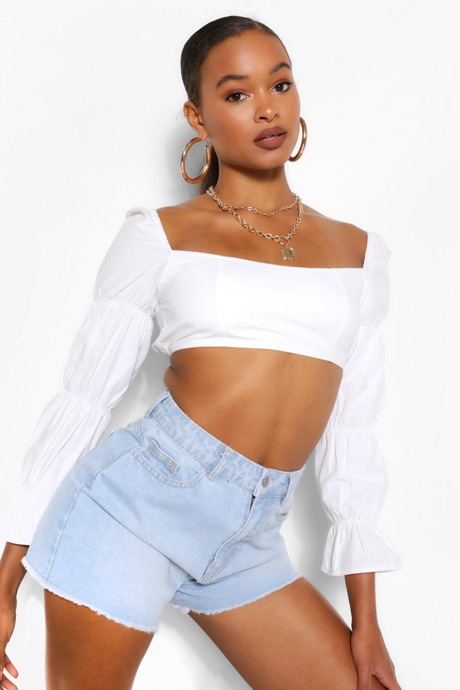Blue Tall High Waist Frayed Jean Shorts image number 1