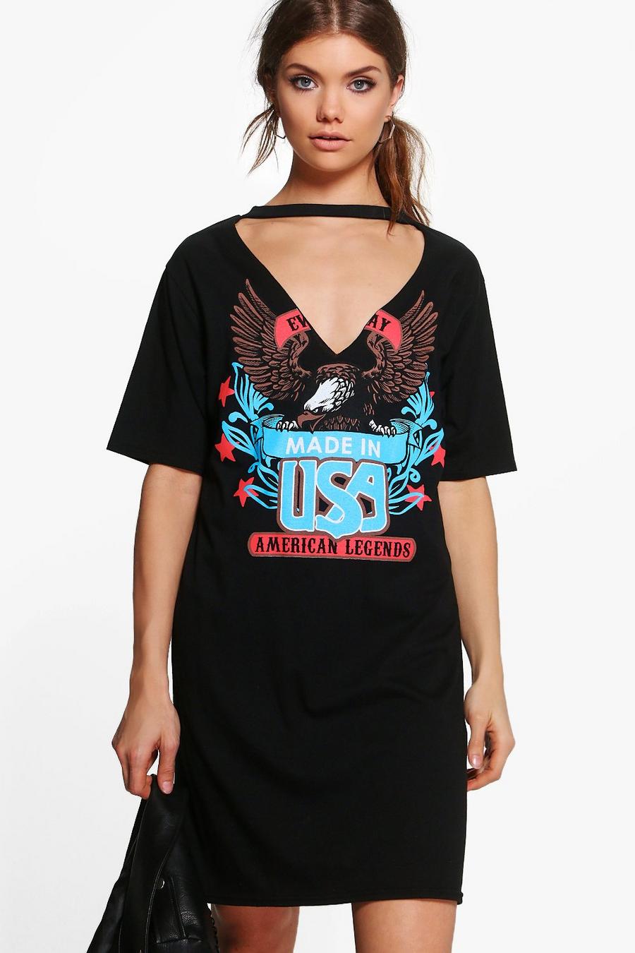 Tall Taina Printed Choker Neck T-Shirt Dress image number 1