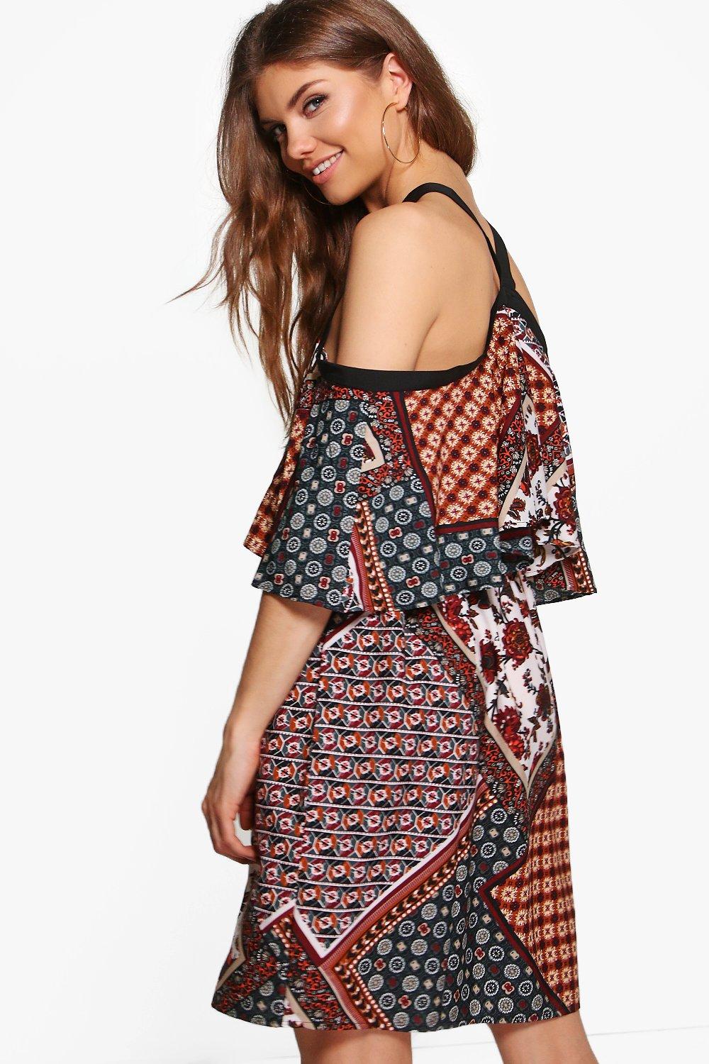 paisley cold shoulder dress