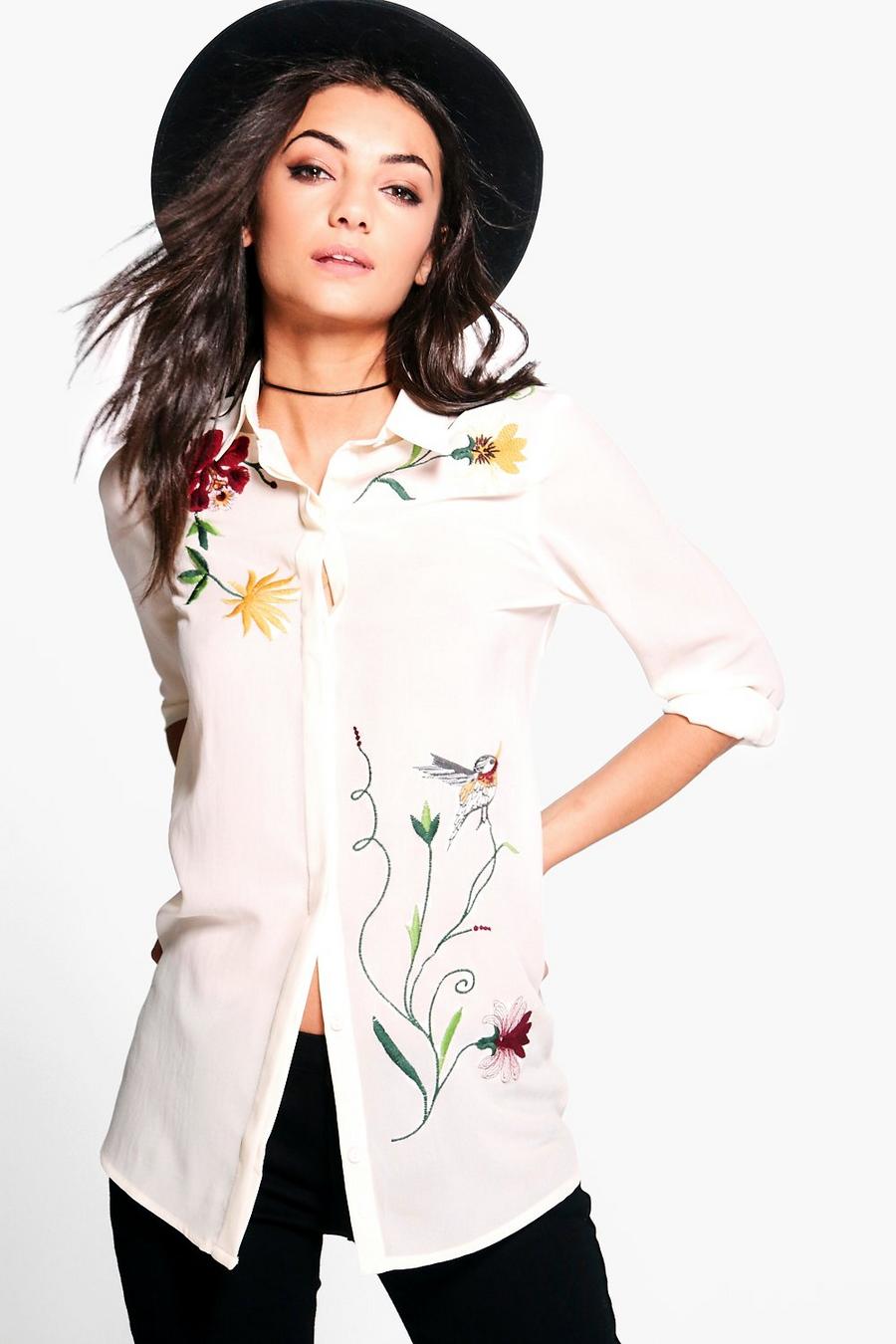 Ivory white Tall Thea Embroidered Shirt image number 1