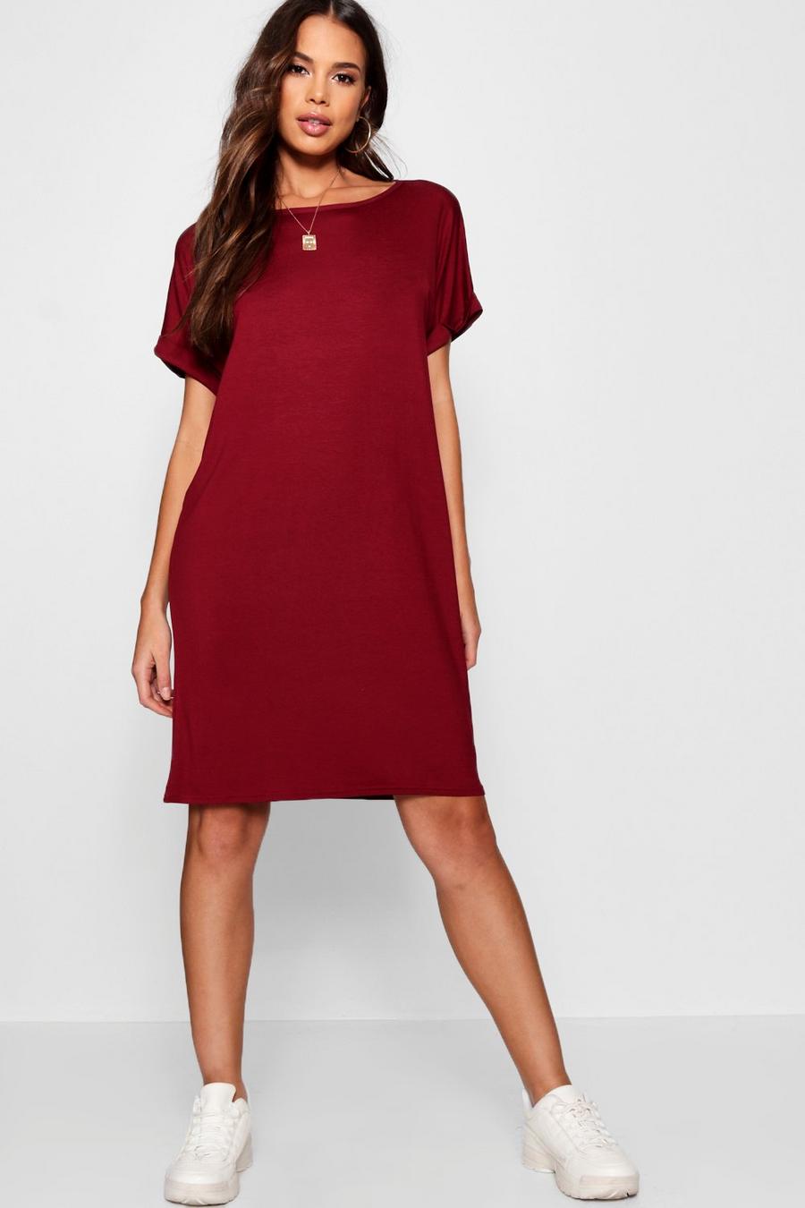 Tall – Oversized T-Shirt-Kleid, Weinrot image number 1