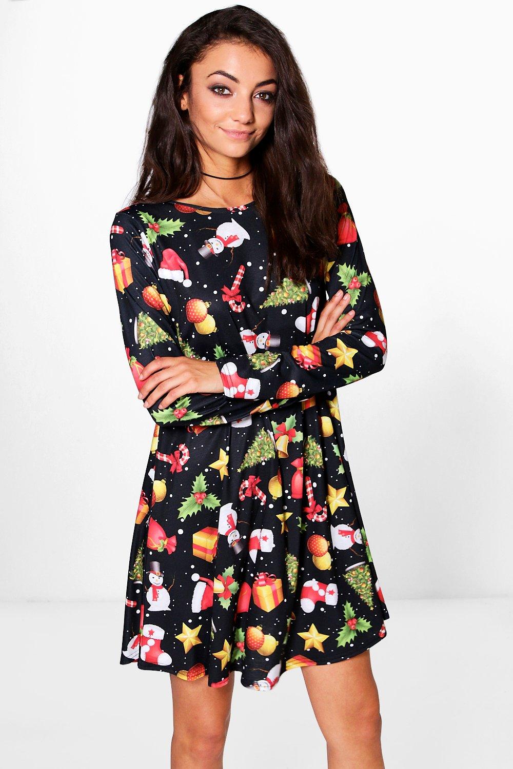 Christmas print cheap dress