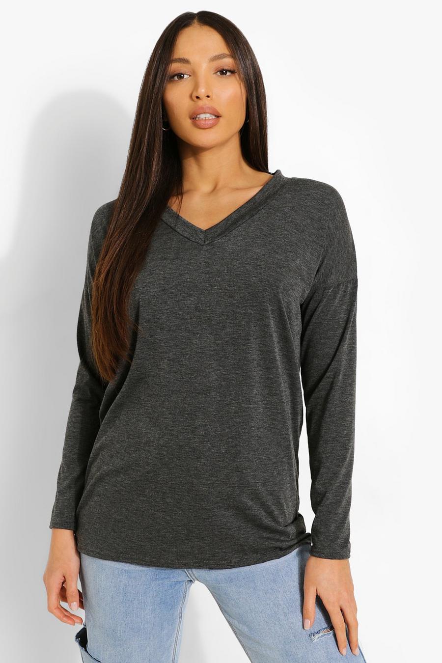Charcoal Tall Basic Oversized Long Sleeve Top image number 1