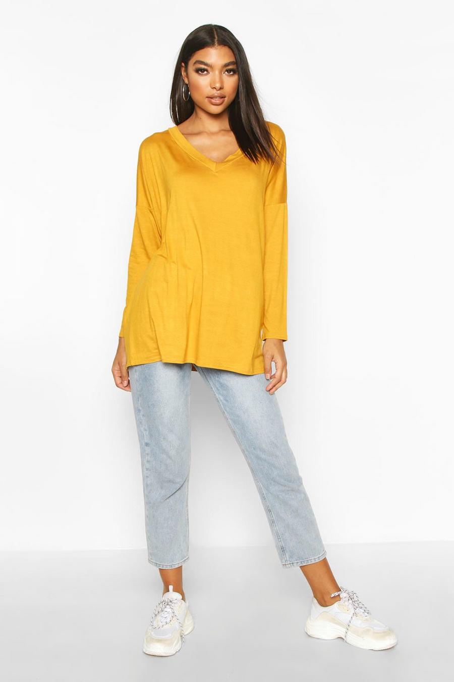 Mustard Tall Basic Oversized Long Sleeve Top image number 1