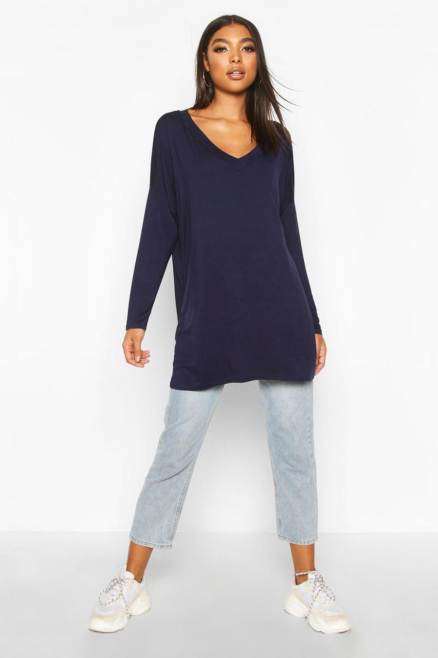 Navy Tall Basic Oversized Long Sleeve Top image number 1