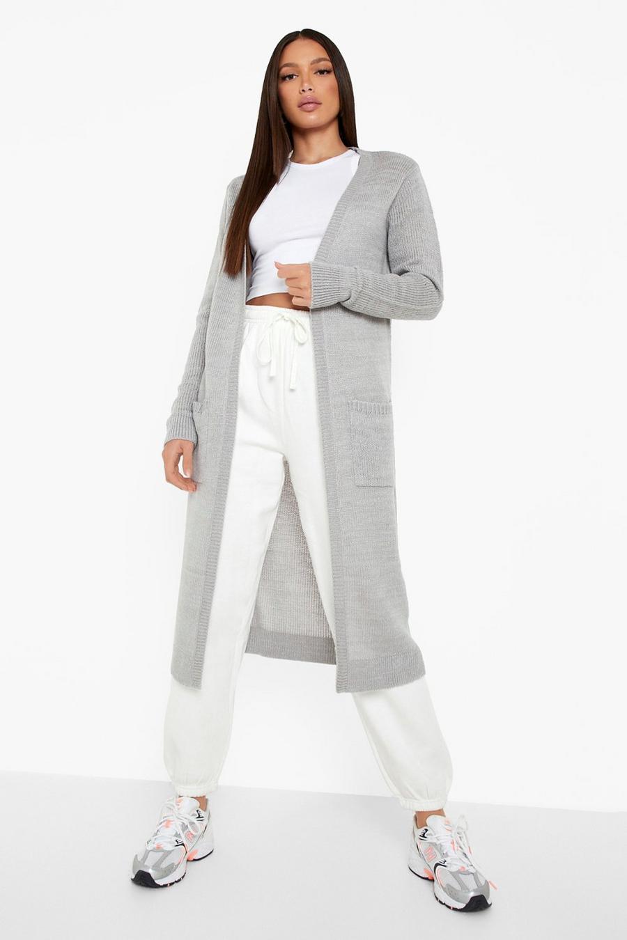 Grey Tall Chunky Knit Longline Cardigan